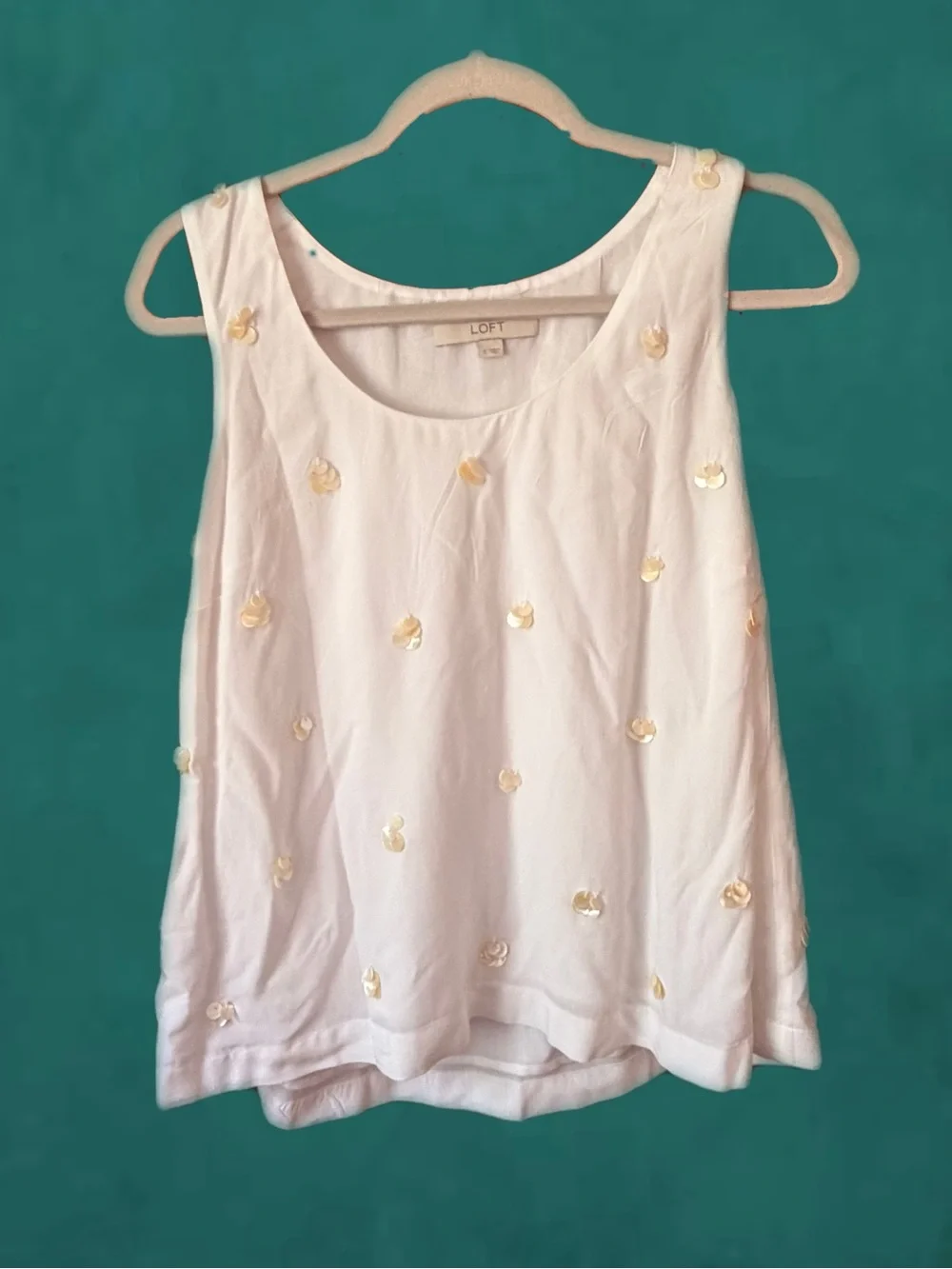 LOFT White Sleeveless Blouse with Ivory Sequin Flowers - Picture 9 of 9